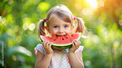 little girl eating watermelon