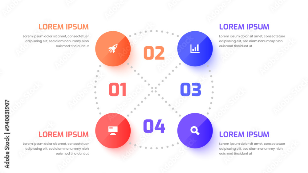 Infographic Element Templates with Circle Label Icons and 4 Options Suitable for Process Diagram Infographic Element Templates with Circle Label Icons and 4 Options Suitable for Process Diagram