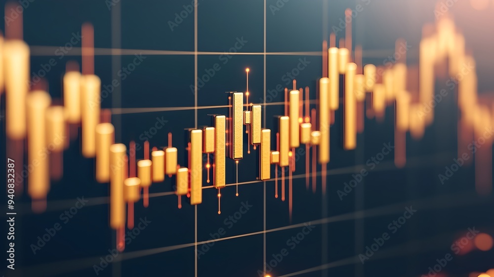 Rising Gold Graph with Digital Finance Symbols and Glowing Lines,3D for Financial and Economic Concepts Rising Gold Graph with Digital Finance Symbols and Glowing Lines,3D for Financial and Economic Concepts