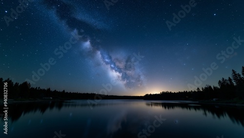 Wallpaper Mural Milky Way Reflecting in Calm Lake Water at Night Torontodigital.ca