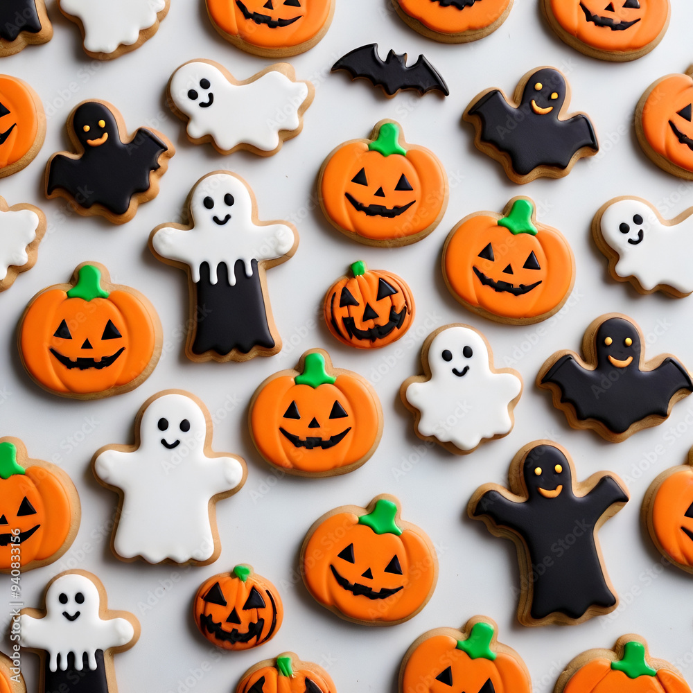 Halloween Ghost and Bat Cookies Generative AI Halloween Ghost and Bat Cookies Generative AI