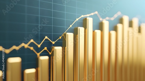 Ascending Golden Statistical Chart Showcasing Financial Growth and Progress