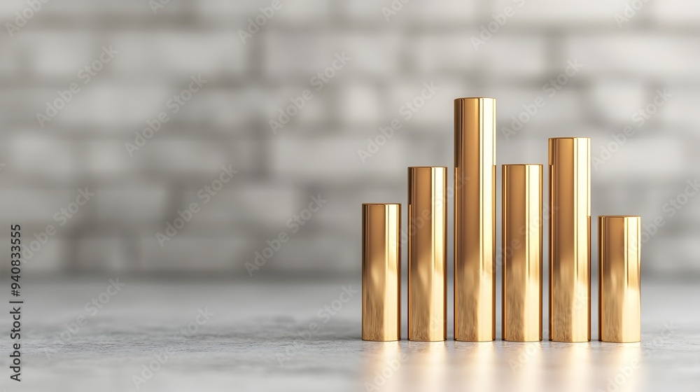 Luxurious Gold Bar Chart Showcasing Upward Growth in Statistics and Data Visualization