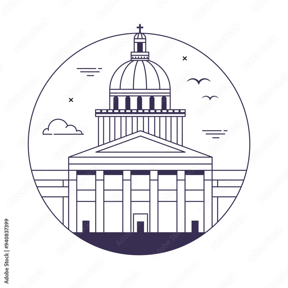Paris Pantheon Landmark Building Circle Line Icon