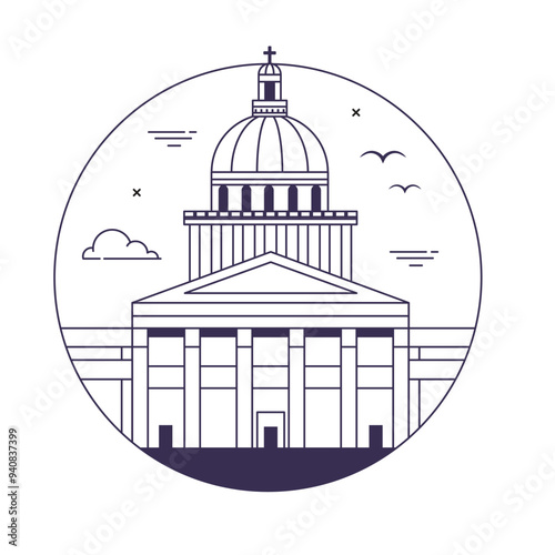 Obraz na płótnie Paris Pantheon Landmark Building Circle Line Icon w salonie