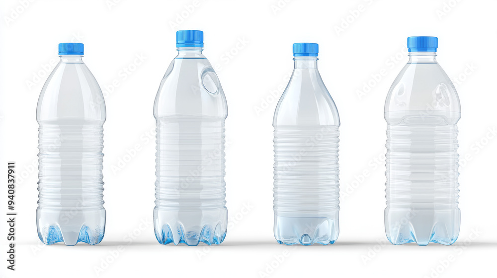 3D vector mockups of plastic water bottles. The collection includes empty drink containers for clear mineral, carbonated, and soft beverages, as well as gallon cooler jugs, sport packs, and liter pack 3D vector mockups of plastic water bottles. The collection includes empty drink containers for clear mineral, carbonated, and soft beverages, as well as gallon cooler jugs, sport packs, and liter pack