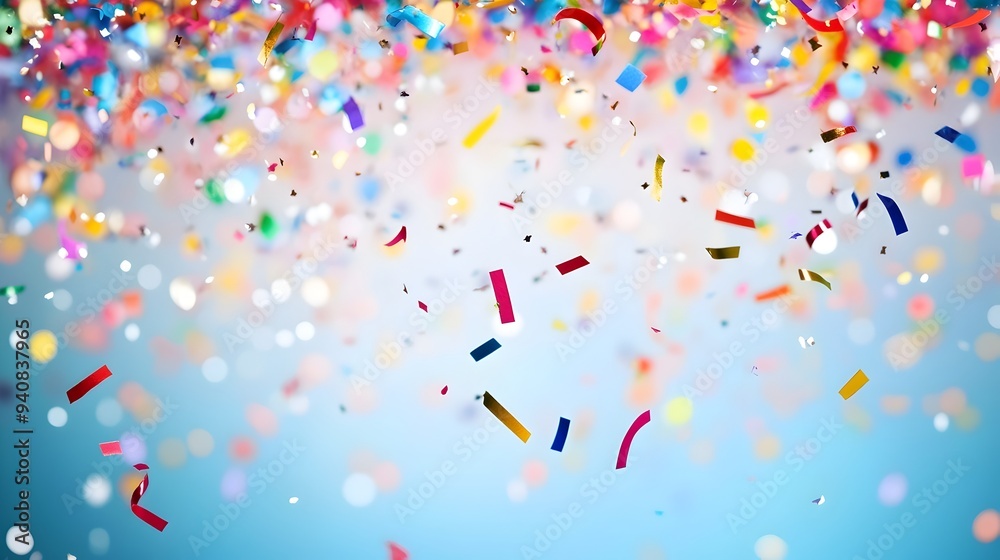 Vibrant and joyful birthday party scene with colorful confetti falling from above and ample copy space for text overlay or design elements Vibrant and joyful birthday party scene with colorful confetti falling from above and ample copy space for text overlay or design elements