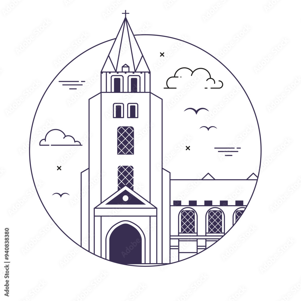 Saint Germain church Paris Line Art Circle Icon