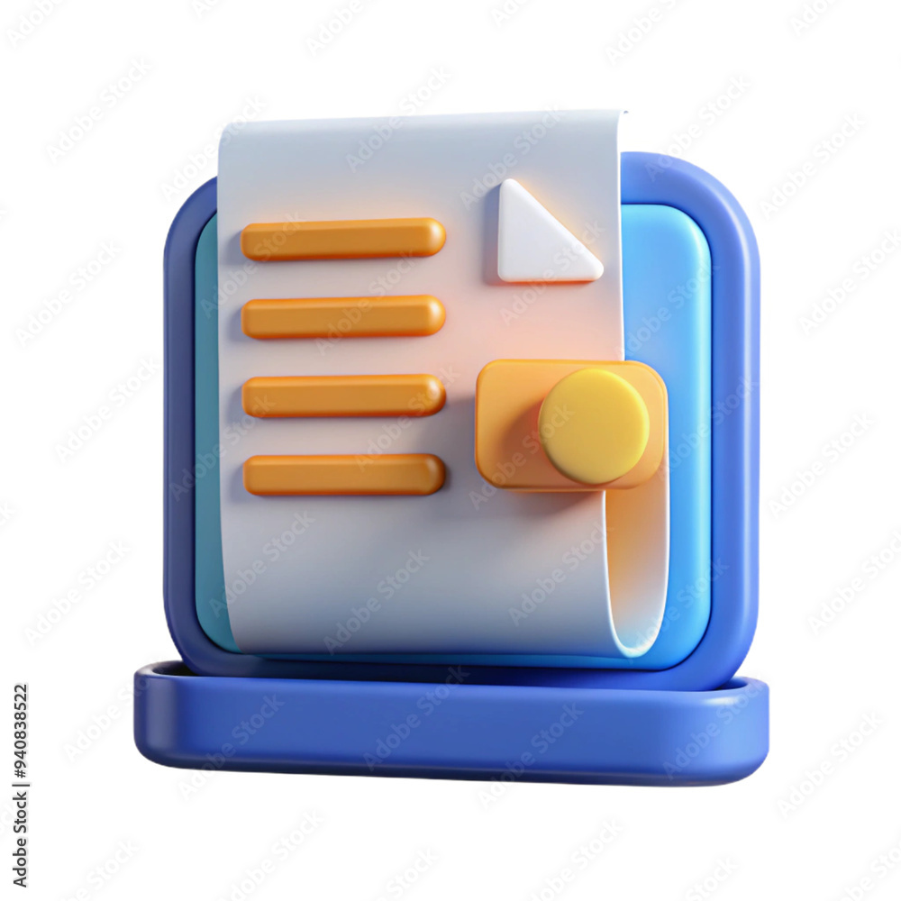 PDF file in computer 3d cartoon style illustration