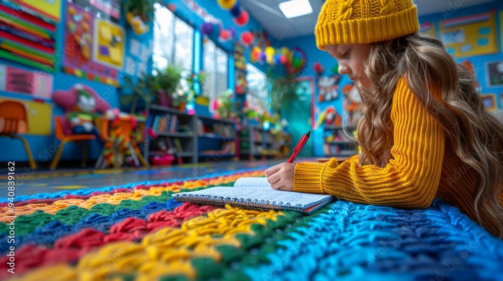 Fototapeta premium A Creative Moment: A Child's Artistic Journey in the Classroom