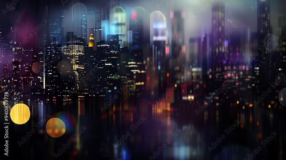 Obraz premium Abstract colorful circular bokeh with city background