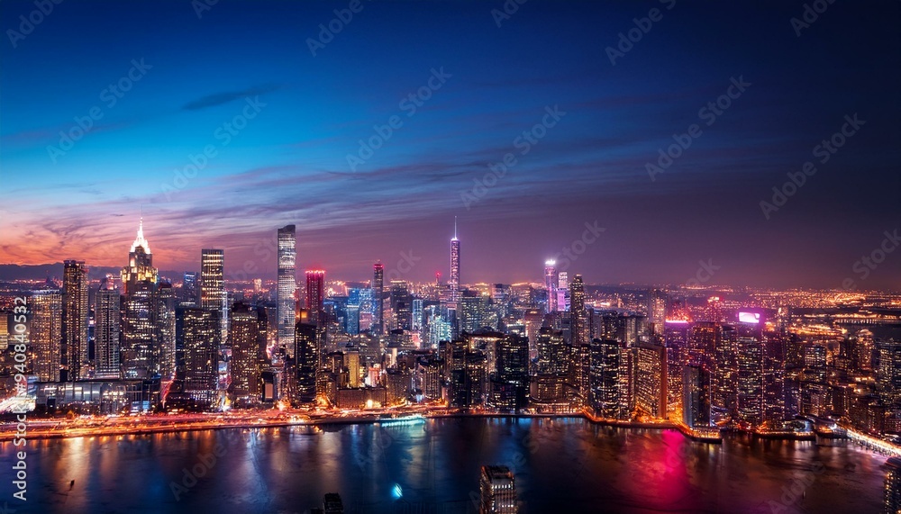 Fototapeta premium A vibrant city skyline at night.