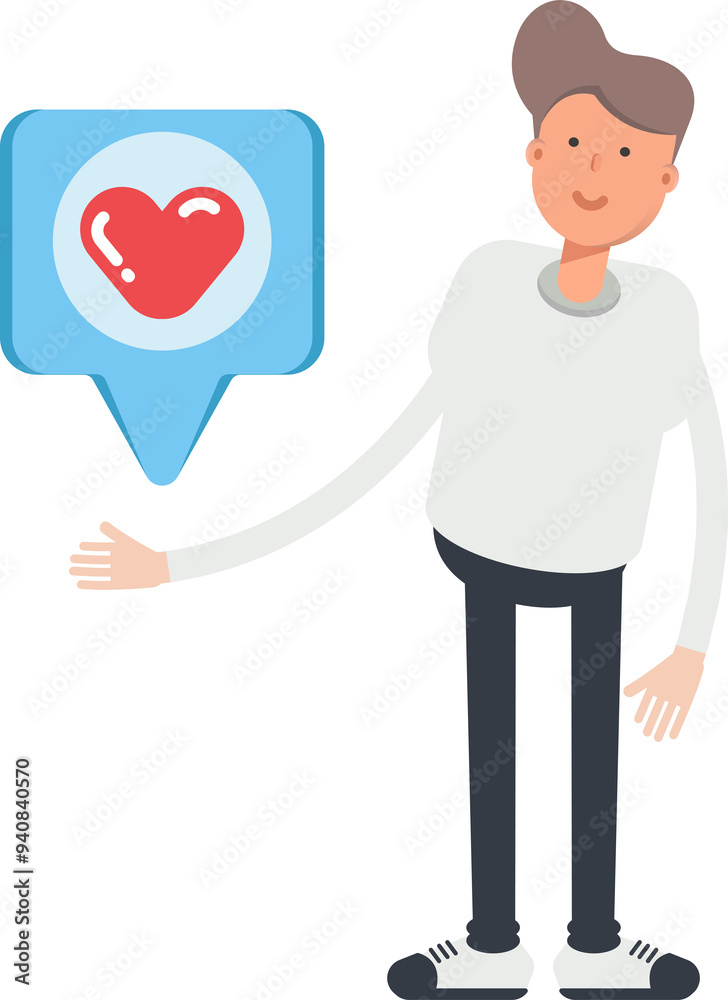 Boy Character and Heart Message
