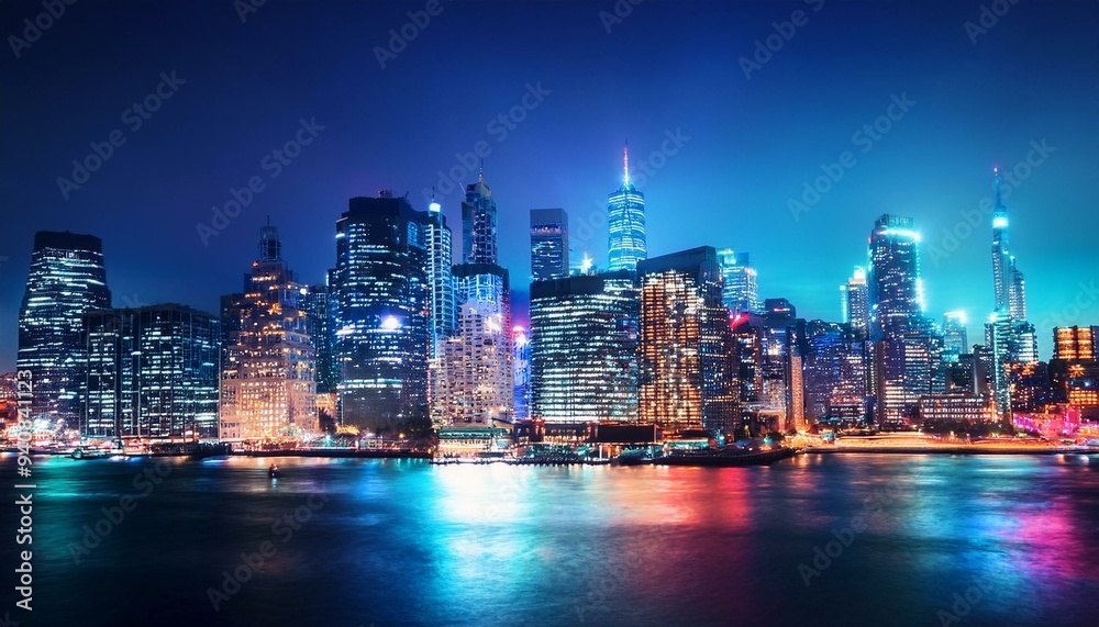 Fototapeta premium A vibrant city skyline at night.