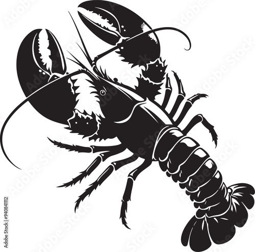 Lobster silhouette, vector black color silhouette 