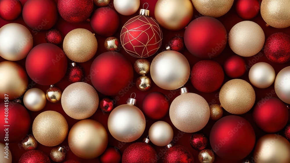 Classic red and gold Christmas background with ornaments, baubles, and tinsel elegantly arranged, creating a luxurious holiday feel, festive luxury, holiday sparkle Classic red and gold Christmas background with ornaments, baubles, and tinsel elegantly arranged, creating a luxurious holiday feel, festive luxury, holiday sparkle