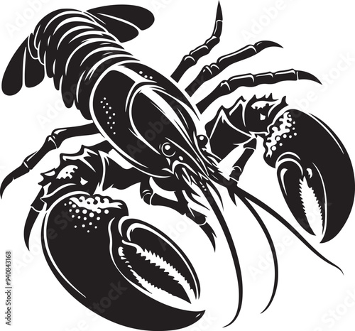 Lobster silhouette, vector black color silhouette 