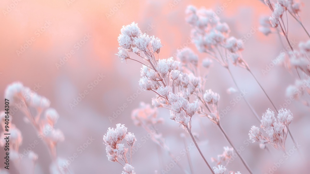 A tight shot of assorted blooms against a pink-white backdrop, soft sky obscured by gentle blur A tight shot of assorted blooms against a pink-white backdrop, soft sky obscured by gentle blur