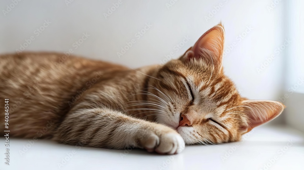 Cute cat sleeping, adorable and relaxed. On white isolated background. Cute cat sleeping, adorable and relaxed. On white isolated background.