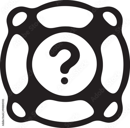 A black and white icon of a question mark. The design representing inquiry or the need for help. Best use for Logo, Business, Presentation, Website, App etc.