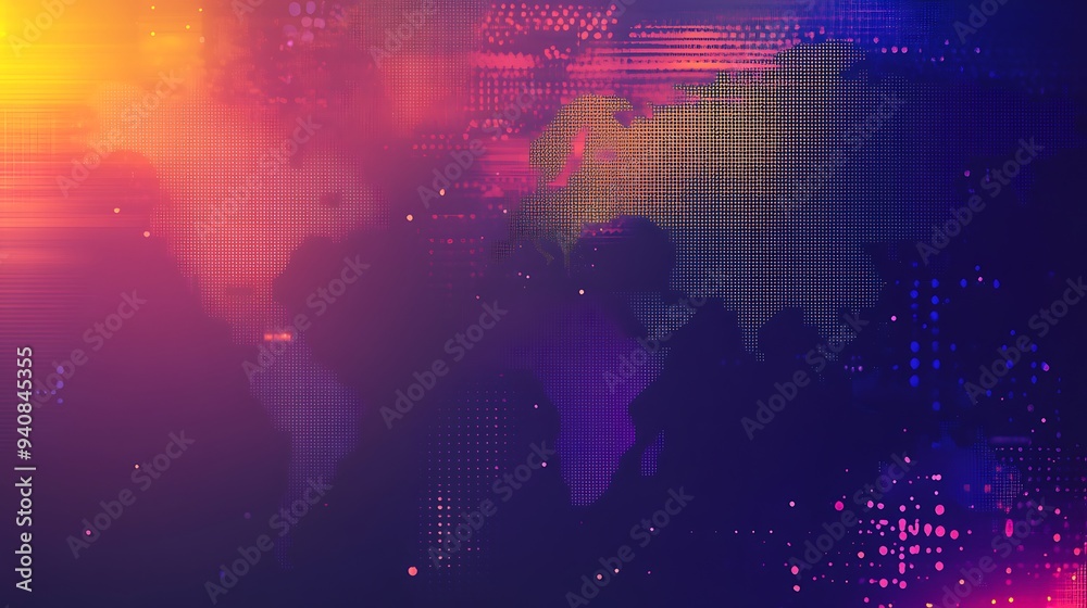 Fototapeta premium A digital rendering of the world map in a colorful, abstract style.