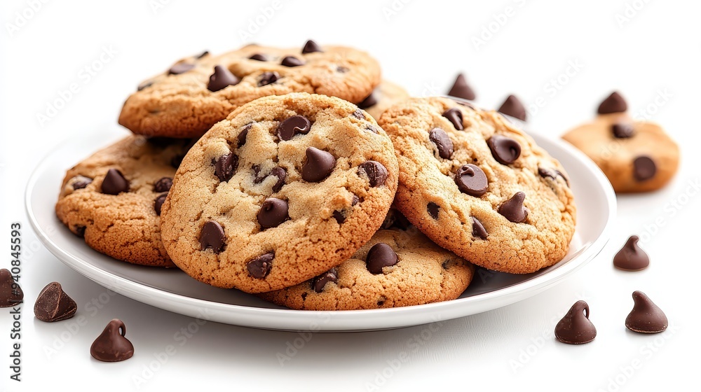 Delicious Chocolate Chip Cookies on Plate Delicious Chocolate Chip Cookies on Plate
