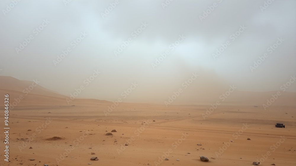 Sandstorm sweeping across a barren desert, harsh weather, gritty atmosphere Sandstorm sweeping across a barren desert, harsh weather, gritty atmosphere