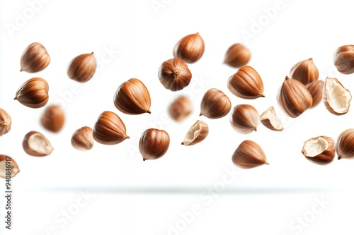 Wallpaper Mural A collection of hazelnuts in various stages of shelling, floating against a white background. Torontodigital.ca