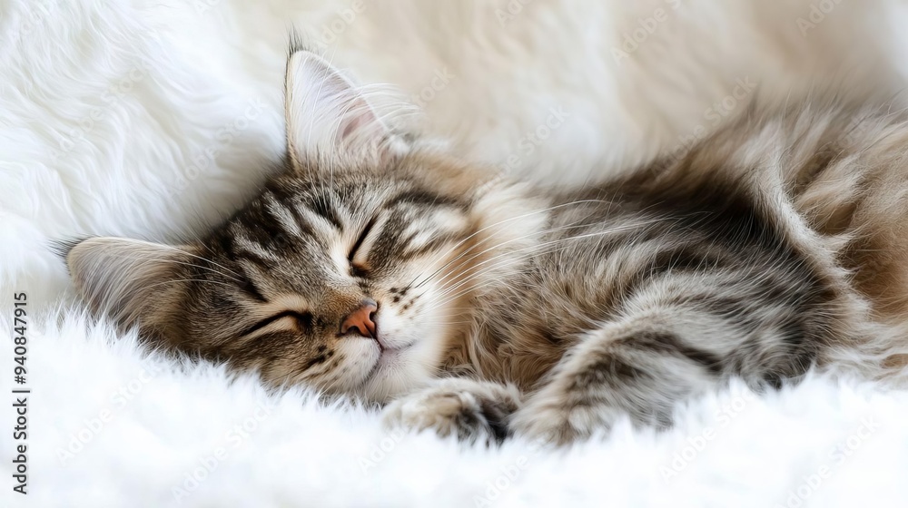 Cute cat sleeping, adorable and relaxed. On white isolated background. Cute cat sleeping, adorable and relaxed. On white isolated background.