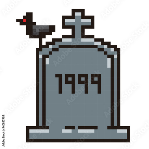 ハロウィン用の8ビットのピクセルアート、デフォルメされた墓、墓石のアイコン、イラスト。
