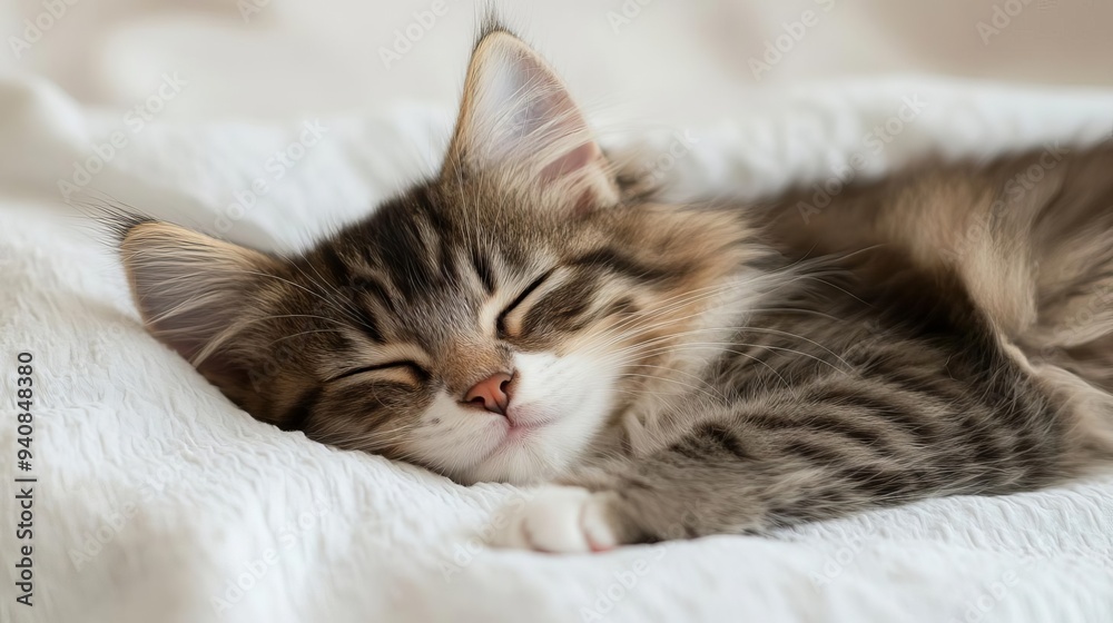 Cute cat sleeping, adorable and relaxed. On white isolated background. Cute cat sleeping, adorable and relaxed. On white isolated background.