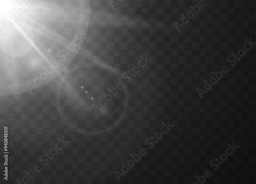 The vector effects of sunlight with bright sunlight on a transparent background
