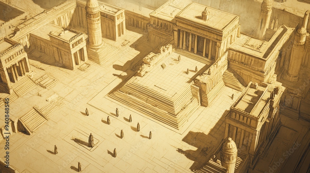 Preparations for Building the Temple: Solomon and Advisors Reviewing Plans and Blueprints, 1 Kings Biblical Art, Beige Background Preparations for Building the Temple: Solomon and Advisors Reviewing Plans and Blueprints, 1 Kings Biblical Art, Beige Background