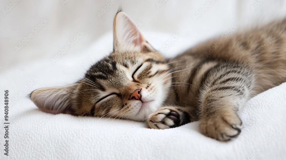 Cute cat sleeping, adorable and relaxed. On white isolated background. Cute cat sleeping, adorable and relaxed. On white isolated background.