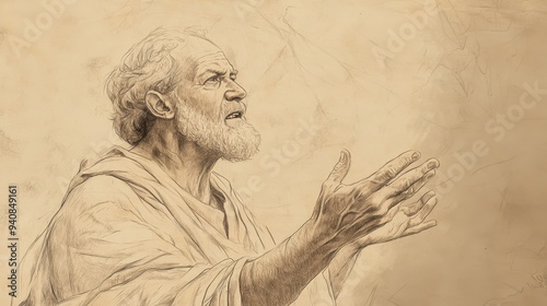 Naaman’s Anger: Feeling Insulted by Elisha’s Simple Instructions and Considering Departure, 2 Kings Biblical Art, Beige Background