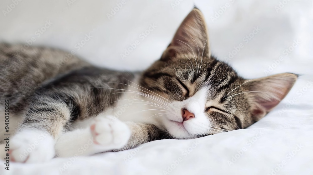 Cute cat sleeping, adorable and relaxed. On white isolated background. Cute cat sleeping, adorable and relaxed. On white isolated background.