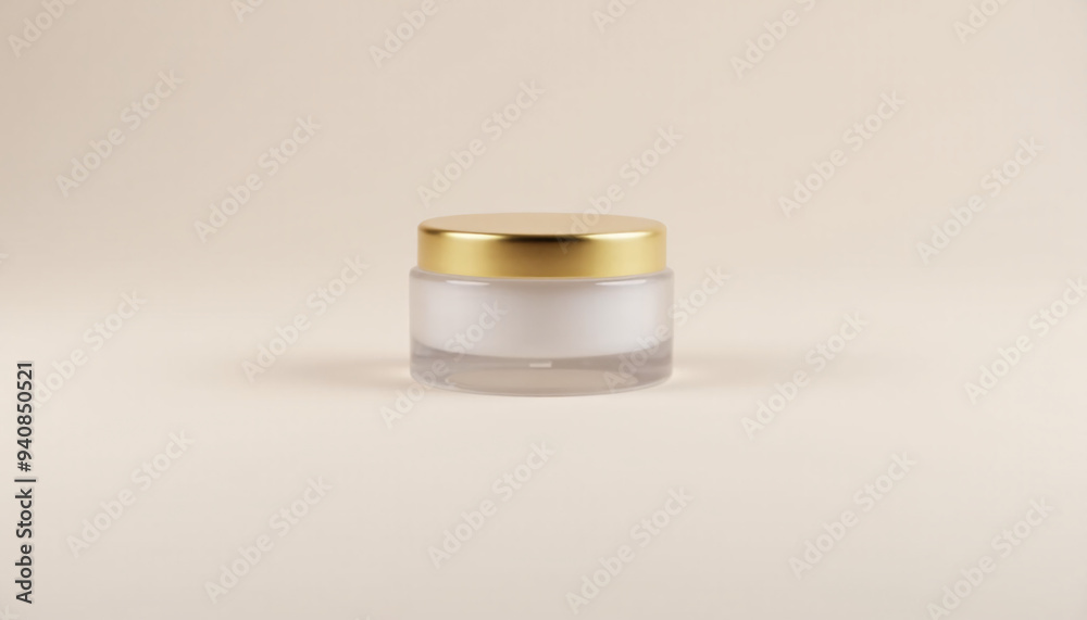 Mock up blank glass cosmetic jar with gold lid, placed on a clean background Mock up blank glass cosmetic jar with gold lid, placed on a clean background