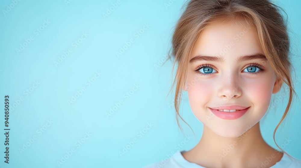 Portrait of a Beautiful Young Girl with Blue Eyes Smiling Portrait of a Beautiful Young Girl with Blue Eyes Smiling