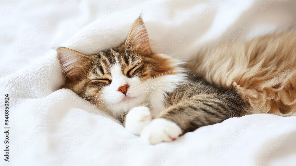 Cute cat sleeping, adorable and relaxed. On white isolated background. Cute cat sleeping, adorable and relaxed. On white isolated background.