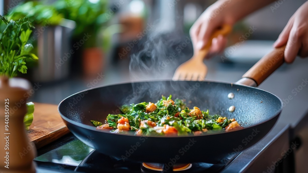 Kiwi cooked in a skillet with spices, showcasing a flavorful dish.