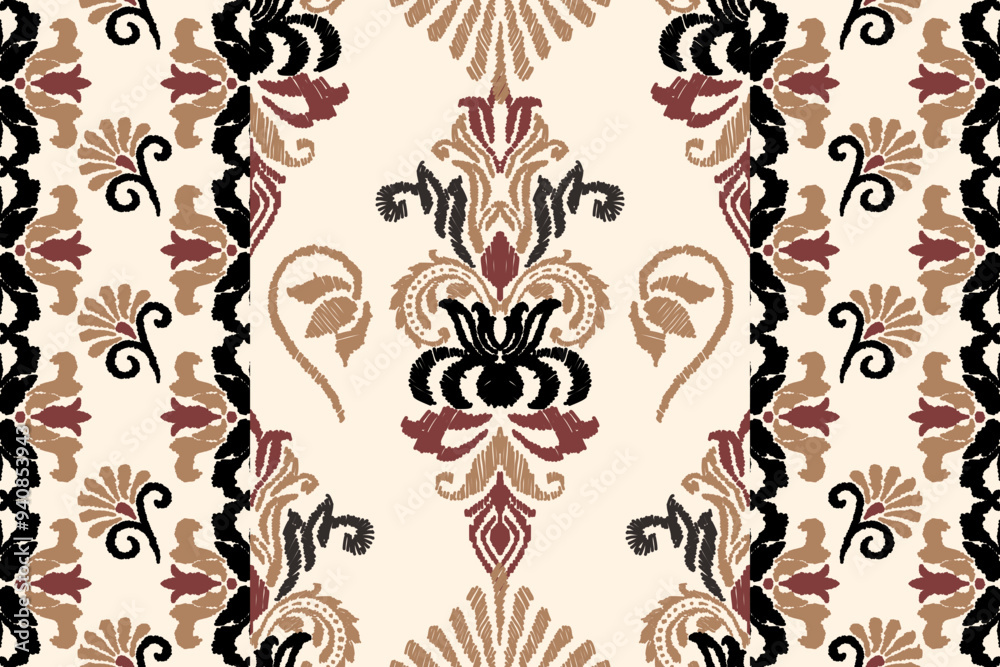 Ethnic ikat seamless pattern in tribal. Aztec geometric ethnic ornament print. Ikat pattern style. Design for background, wallpaper, illustration, fabric, clothing, carpet, textile, batik, embroidery.