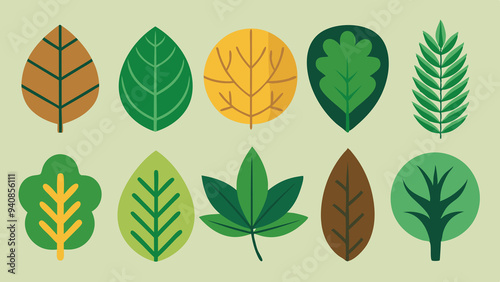 Leaf Types Line Icon Set