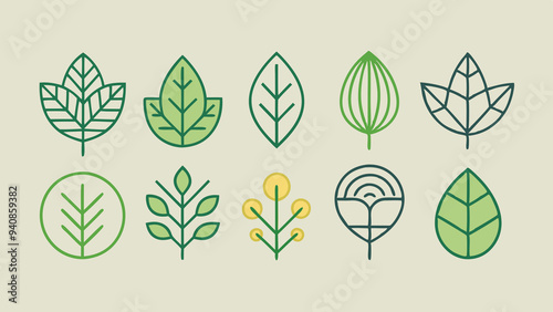 Leaf Types Line Icon Set