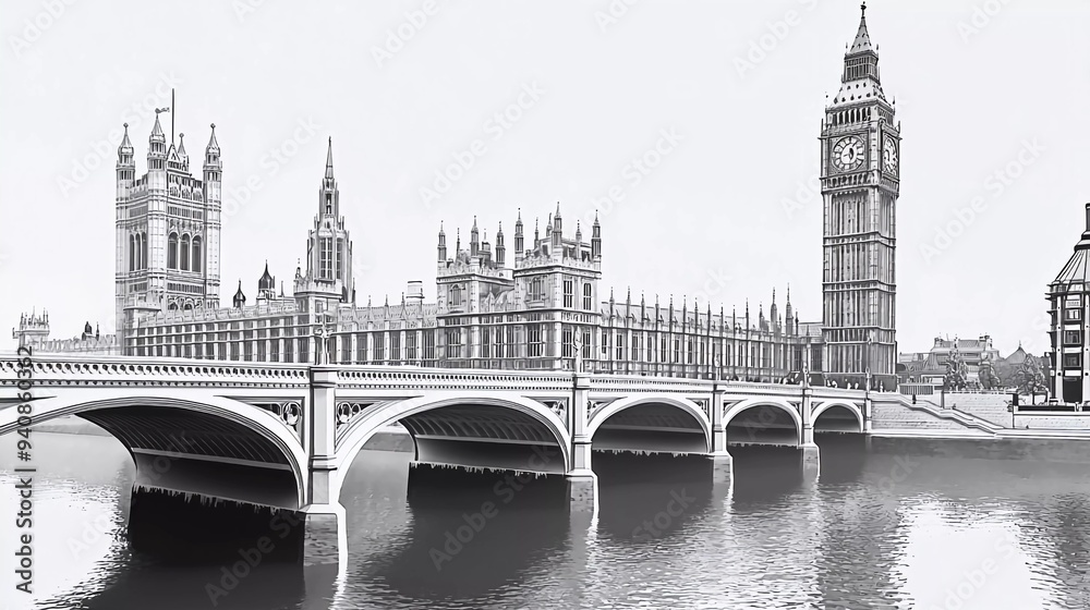 Westminster Palace and bridge against white background which is very beautiful Westminster Palace and bridge against white background which is very beautiful