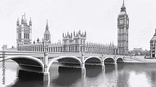 Westminster Palace and bridge against white background which is very beautiful