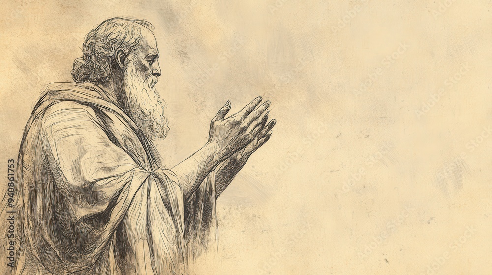 Fototapeta premium The Death of David and the Reign of Solomon: Bible Wall Art Depicting Solomon’s Prayer at Gibeon and God’s Grant of Wisdom, Biblical Illustration on Beige Background