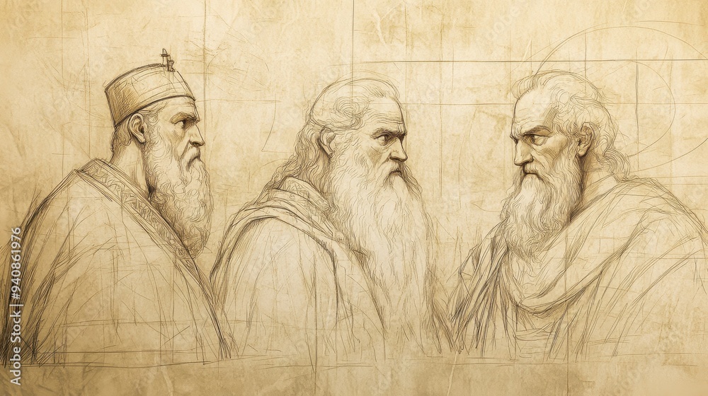 Fototapeta premium Elijah’s Prophecy Delivered to Ahaziah, 2 Kings Biblical Illustration, Bible Wall Art, Beige Background