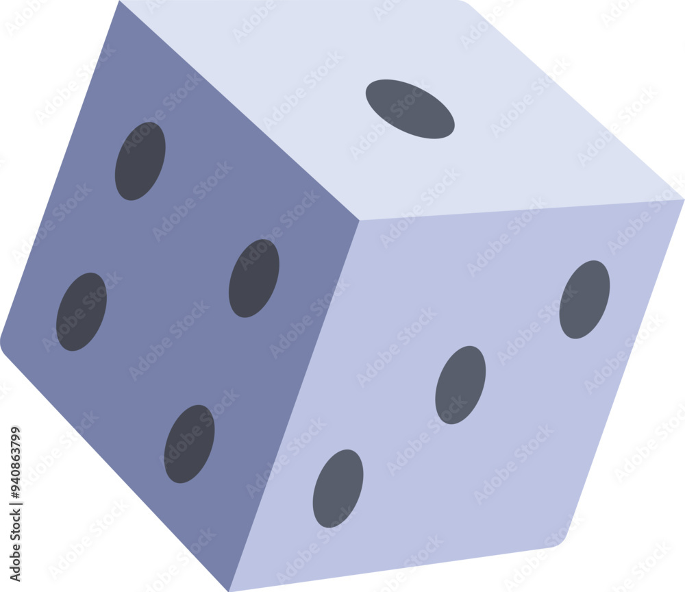 Blue six sided dice falling through the air, showcasing three of its sides Blue six sided dice falling through the air, showcasing three of its sides