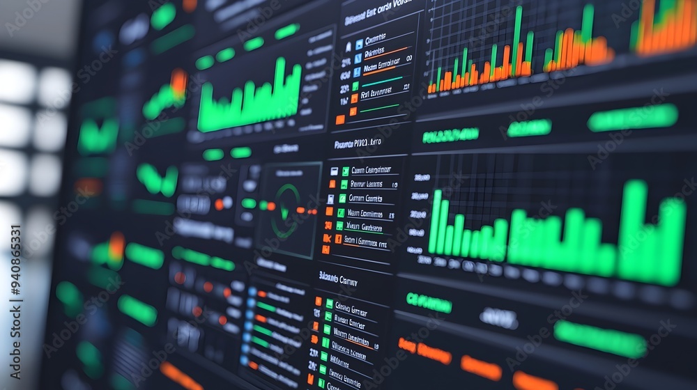 Green Energy Dashboard Tracks Carbon Footprint on Digital Screen 3D Green Energy Dashboard Tracks Carbon Footprint on Digital Screen 3D