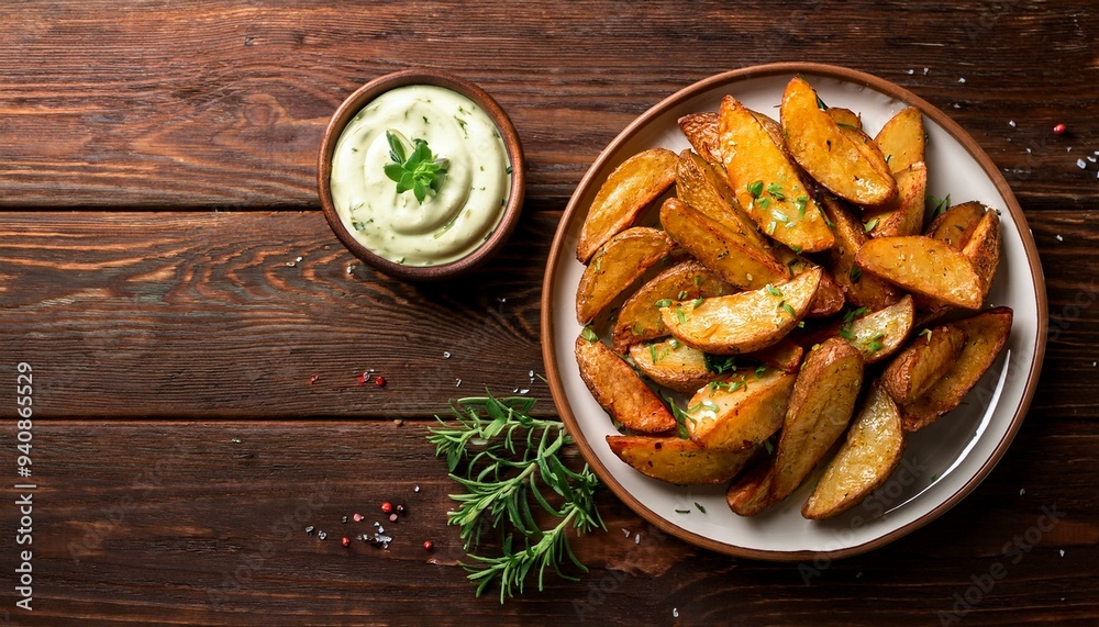 Oven-fresh potato wedges space for text